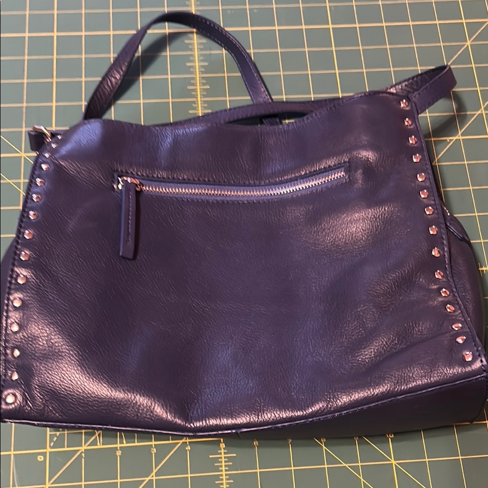 New American leather Co triple entry Blue Leather silver Studded Shoulder Bag - Picture 5 of 5